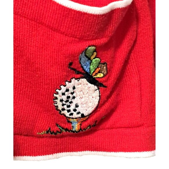 Womens Golf Cardigan Sweater Red Vintage Andrew Argenti Embroidery Acrylic Count - Picture 3 of 6